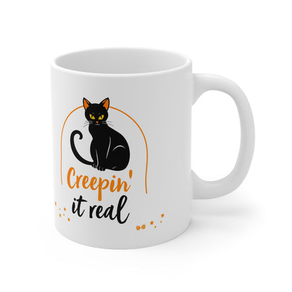 Creepin It Real Black Cat Halloween Mug