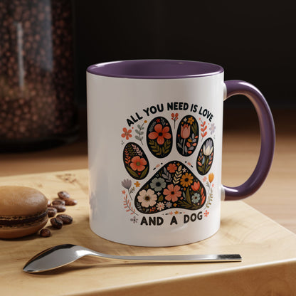 All You Need Is Love and a Dog Floral Paw Coffee Mug (11/15oz)