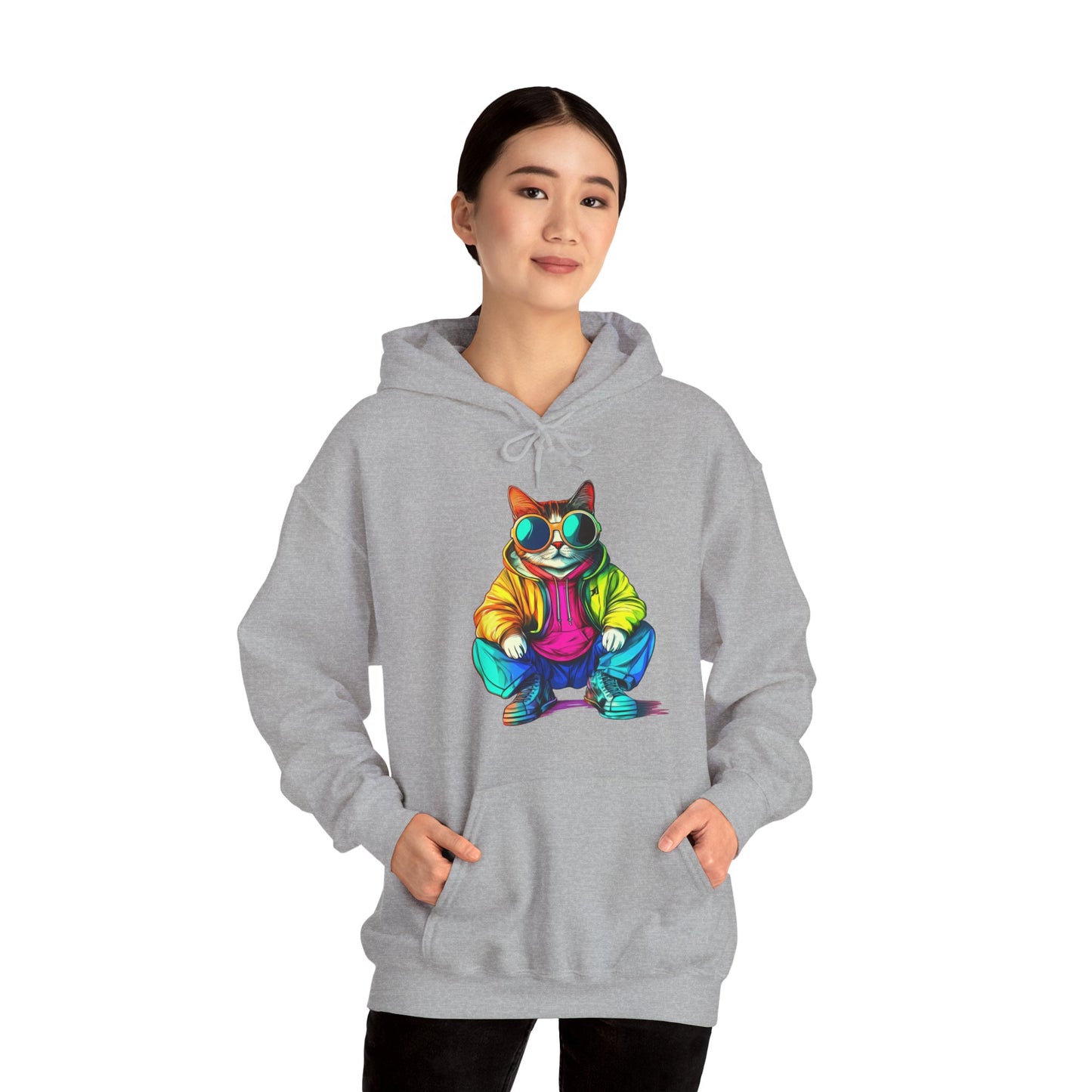 Colorful Retro Cat Hoodie — Vibrant Sunglasses Cat Pullover