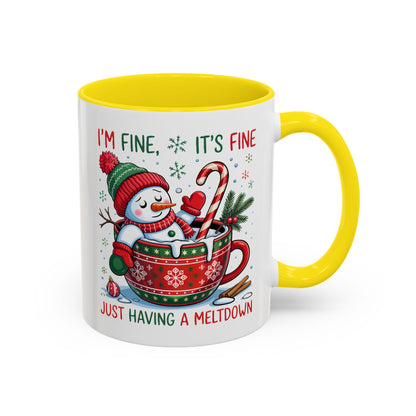 Funny Snowman Christmas Mug – I’m Fine, It’s Fine, Just Having a Meltdown Holiday Cup