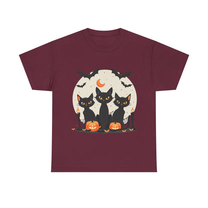 Halloween Black Cat T-Shirt – Cute Spooky Cats with Pumpkins & Bats Print