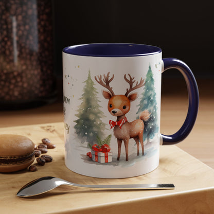 Warm & Cozy Christmas Accent Coffee Mug — Festive Santa, Reindeer & Pine Tree Holiday Drinkware