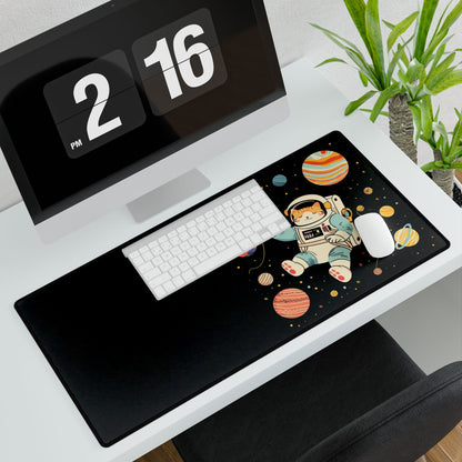 Astronaut Space Desk Mat — Cute Floating Astronaut & Planets Gaming Mouse Pad
