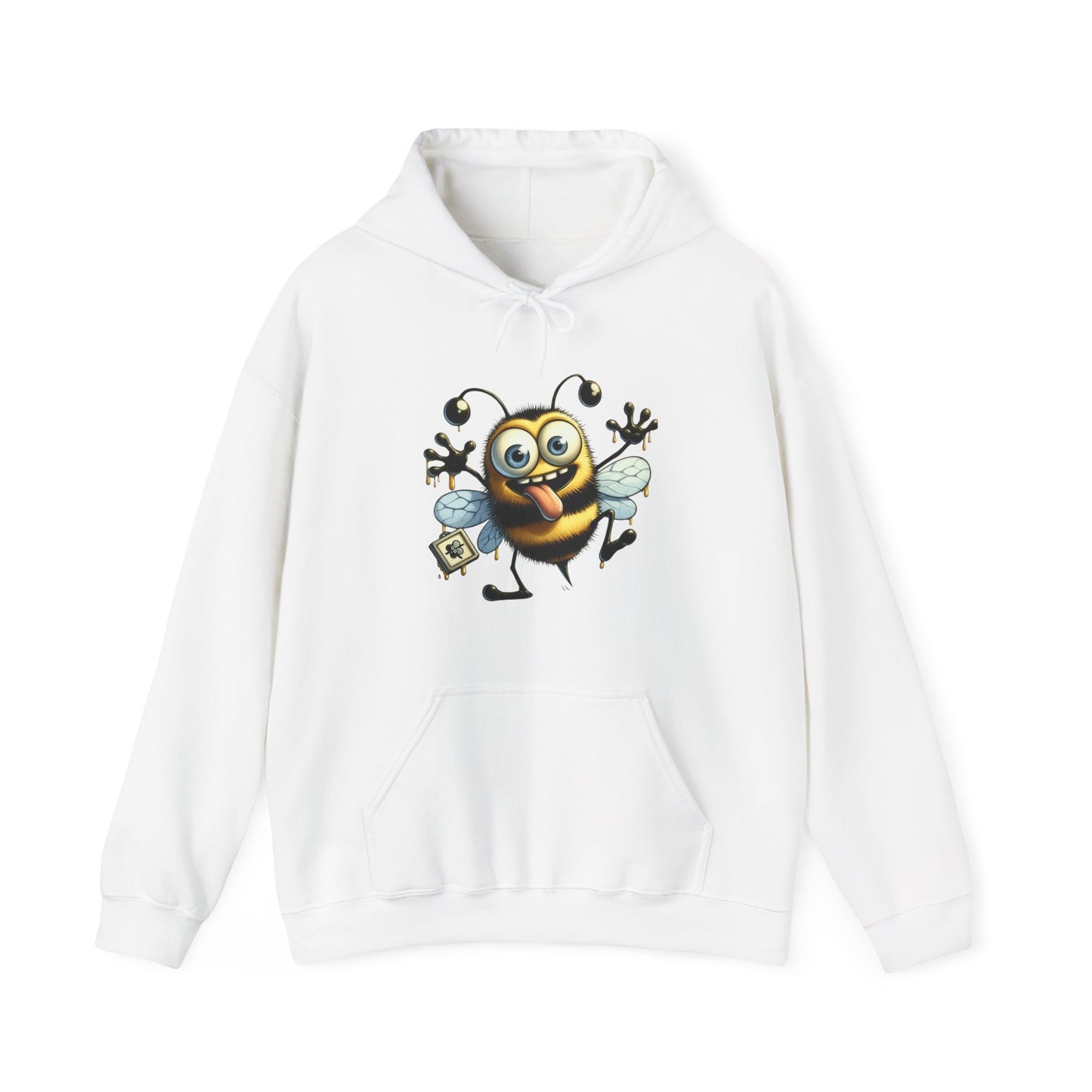 Bee Cartoon Hoodie – Cute Smiling Bee with Honey Jar & Honeycomb Graphic