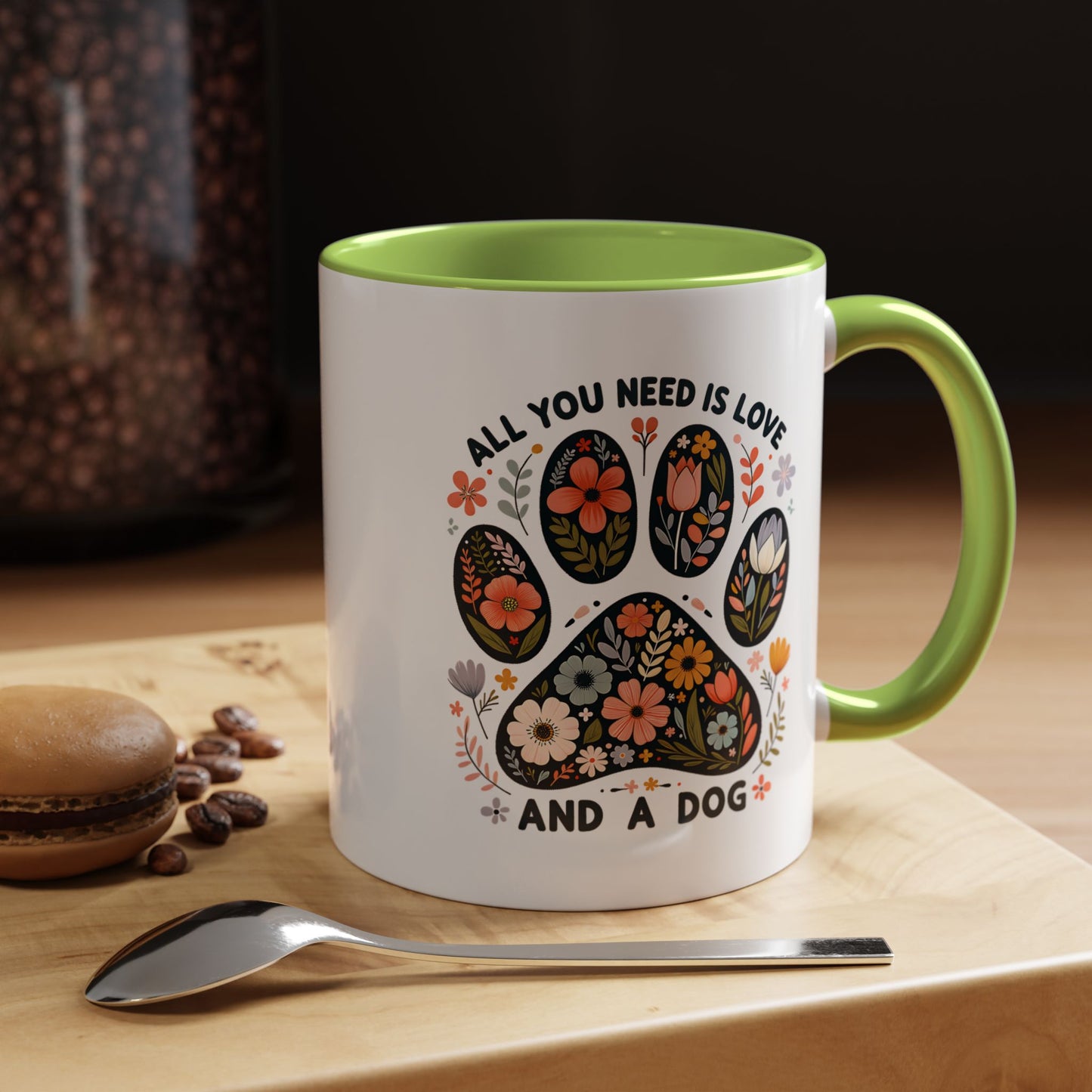 All You Need Is Love and a Dog Floral Paw Coffee Mug (11/15oz)