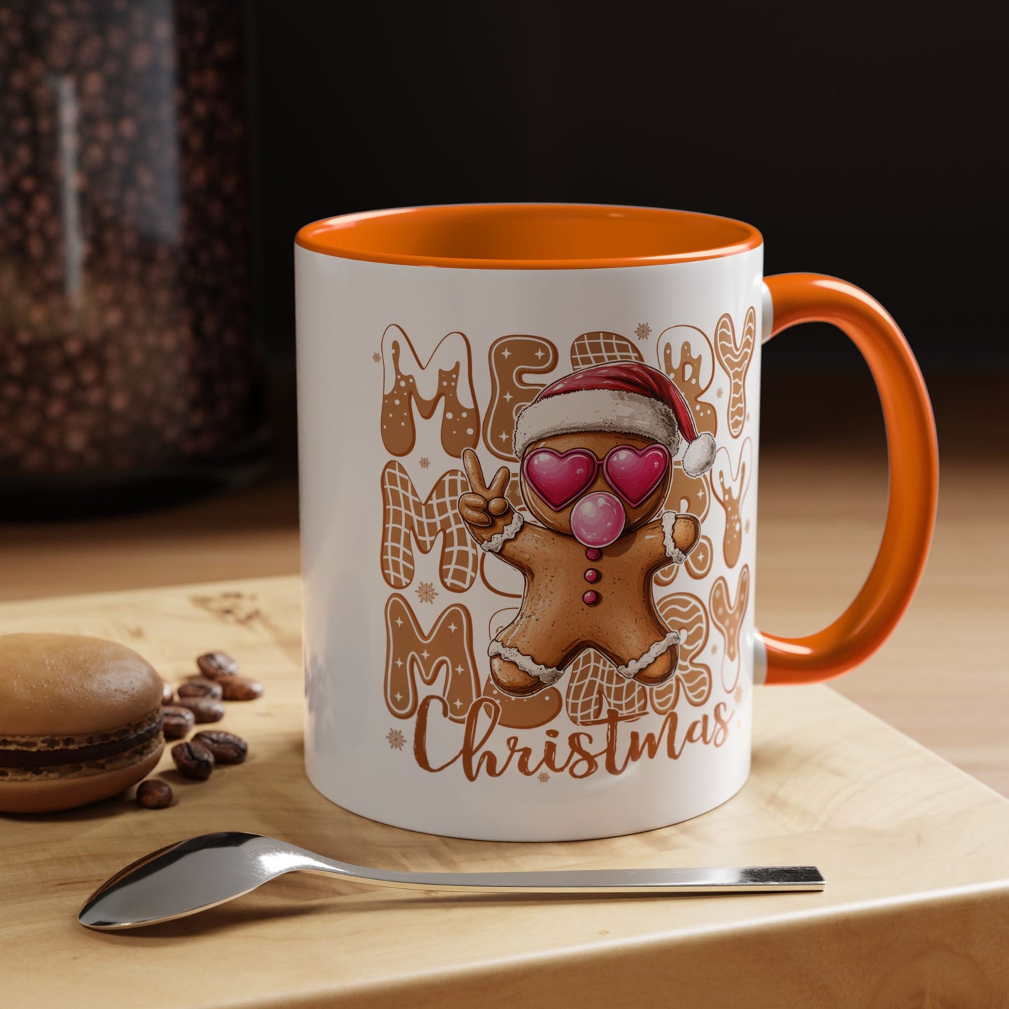 Cute Gingerbread Christmas Mug – Funny Holiday Cookie Cup with Heart Eyes & Bubble Gum