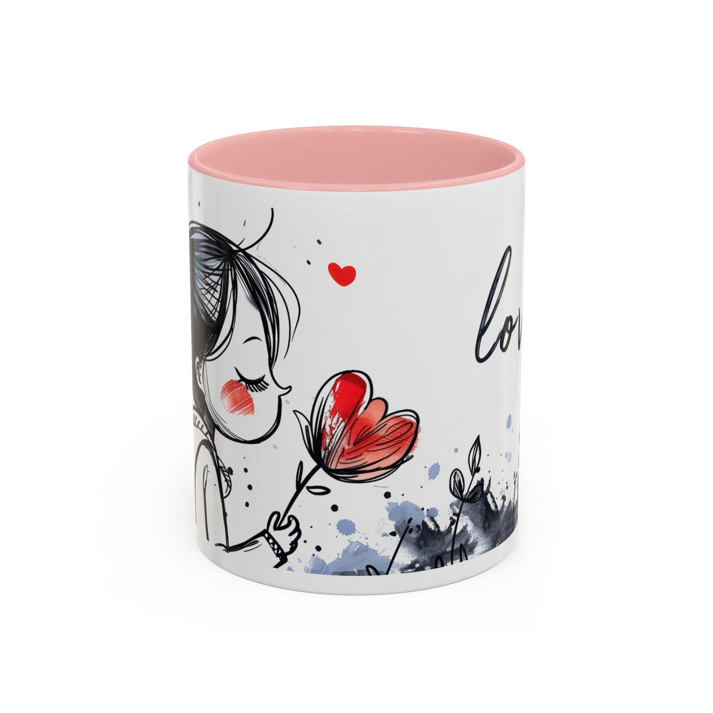 Cute Love Girl Mug – Romantic Flower Illustration Coffee Cup