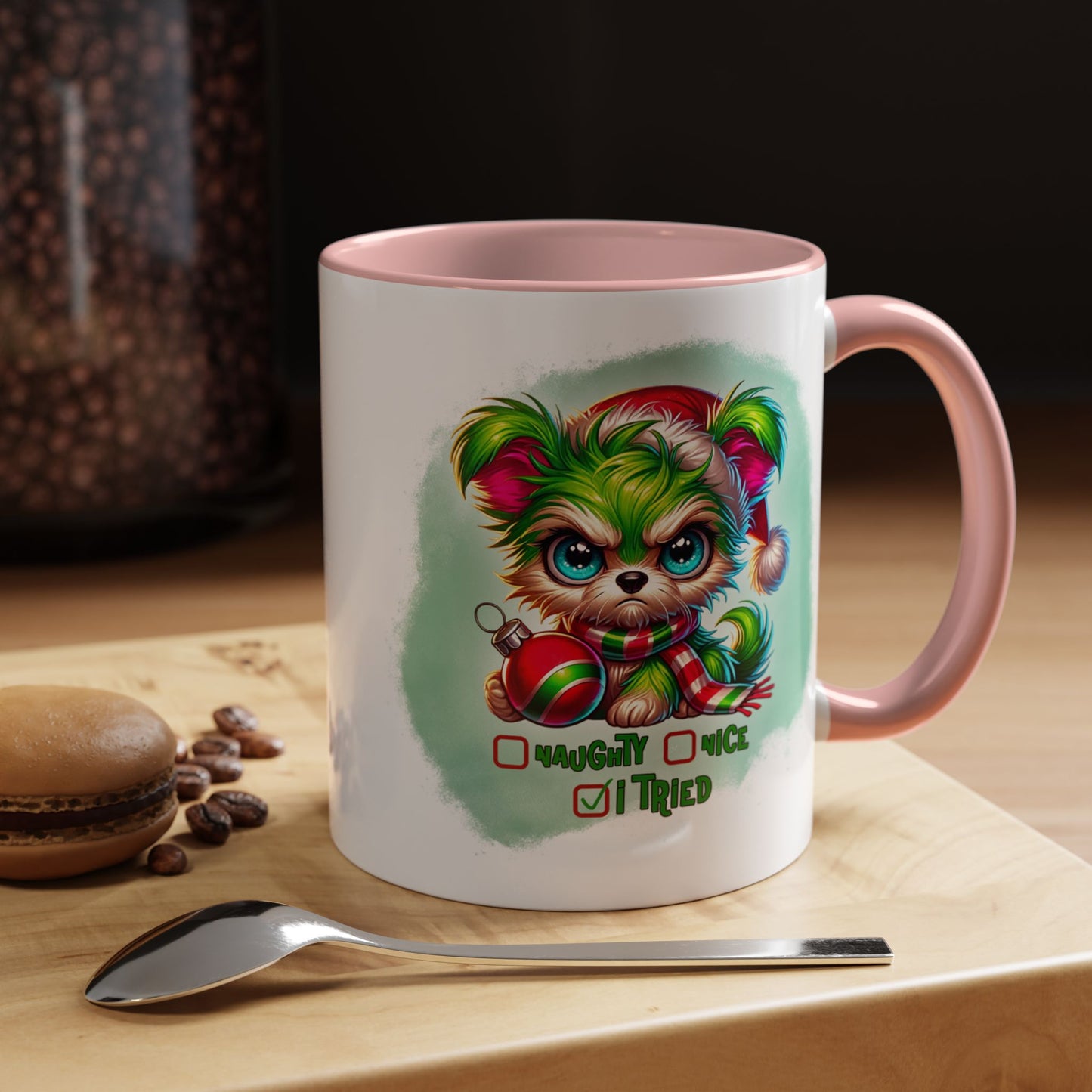 Christmas Bear Accent Coffee Mug — Cute Naughty or Nice Holiday 11/15oz