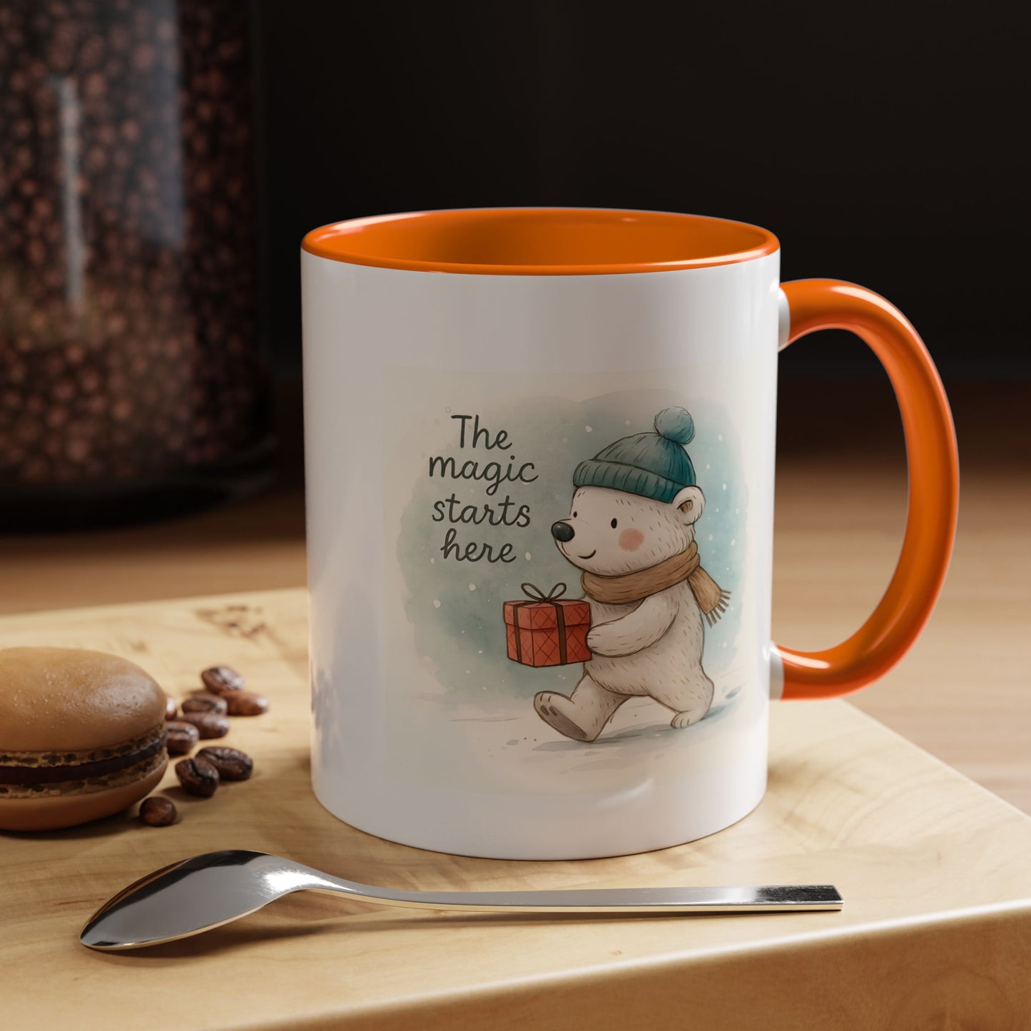 Holiday Polar Bear Coffee Mug — The Magic Starts Here Accent Christmas Mug