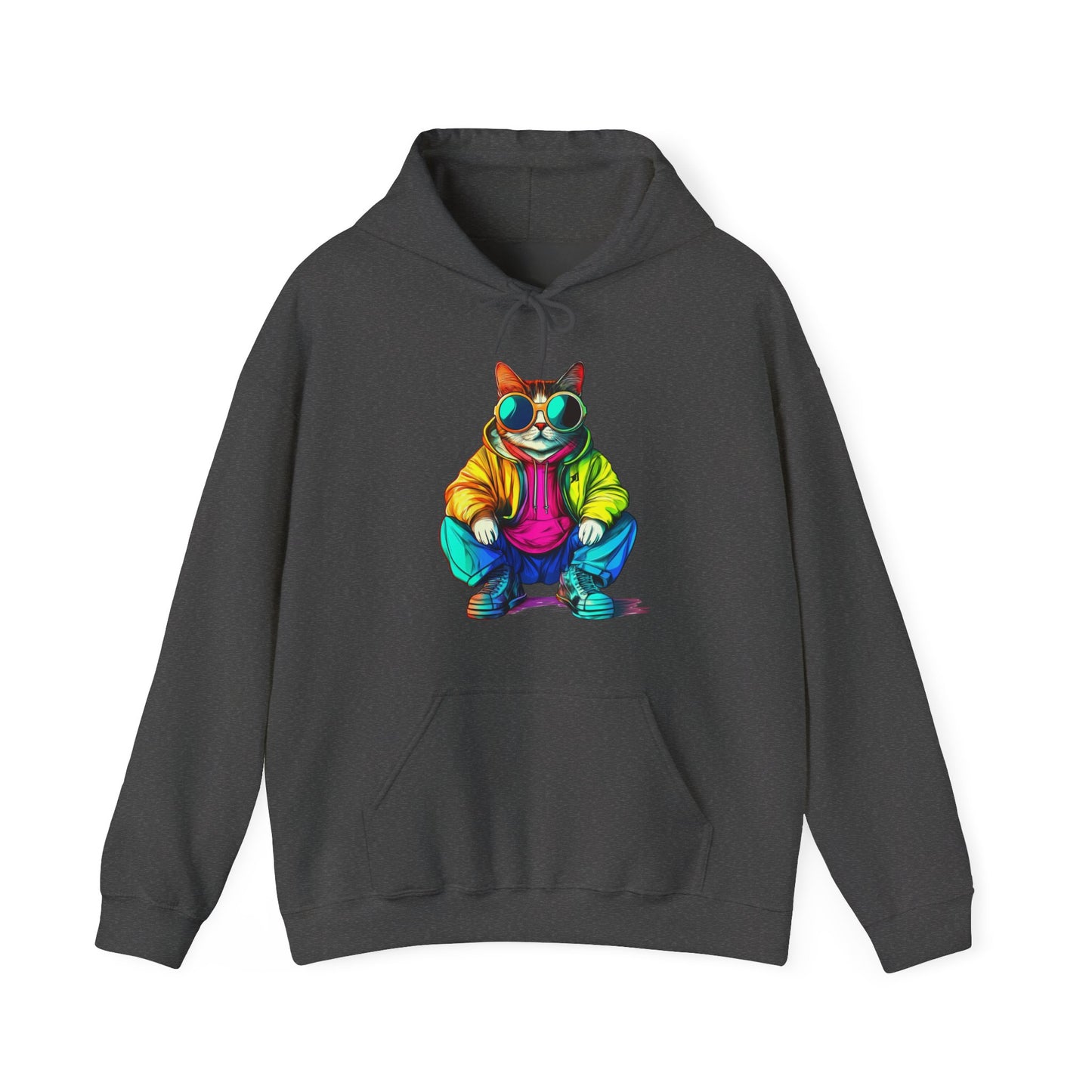 Colorful Retro Cat Hoodie — Vibrant Sunglasses Cat Pullover