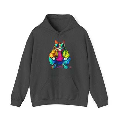 Colorful Retro Cat Hoodie — Vibrant Sunglasses Cat Pullover