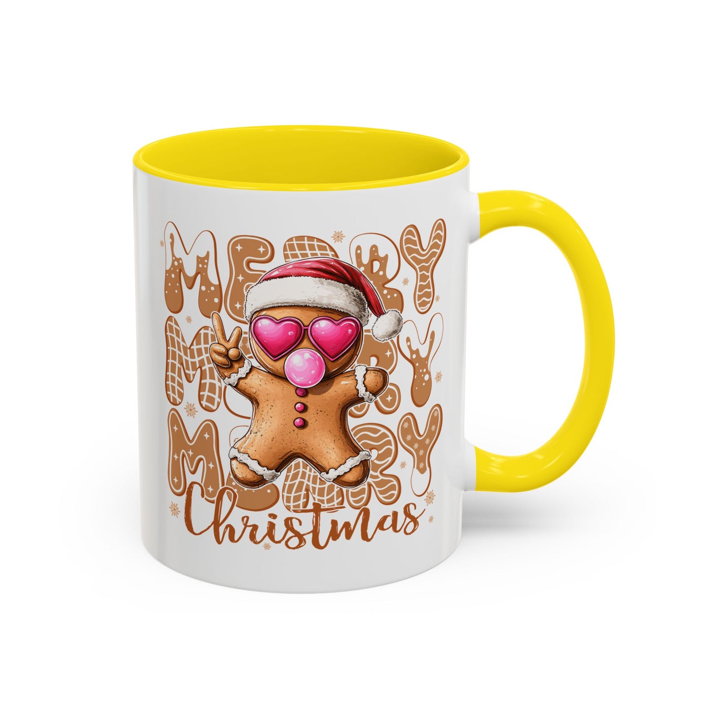 Cute Gingerbread Christmas Mug – Funny Holiday Cookie Cup with Heart Eyes & Bubble Gum