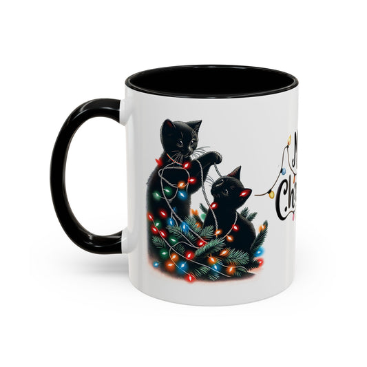 Cute Black Cat Christmas Lights Mug – Festive Holiday Coffee Cup Gift