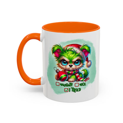 Christmas Bear Accent Coffee Mug — Cute Naughty or Nice Holiday 11/15oz