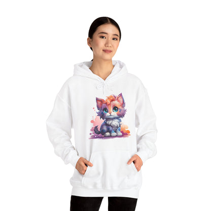 Cute Watercolor Kitten Hoodie — Adorable Colorful Cat Graphic Sweatshirt