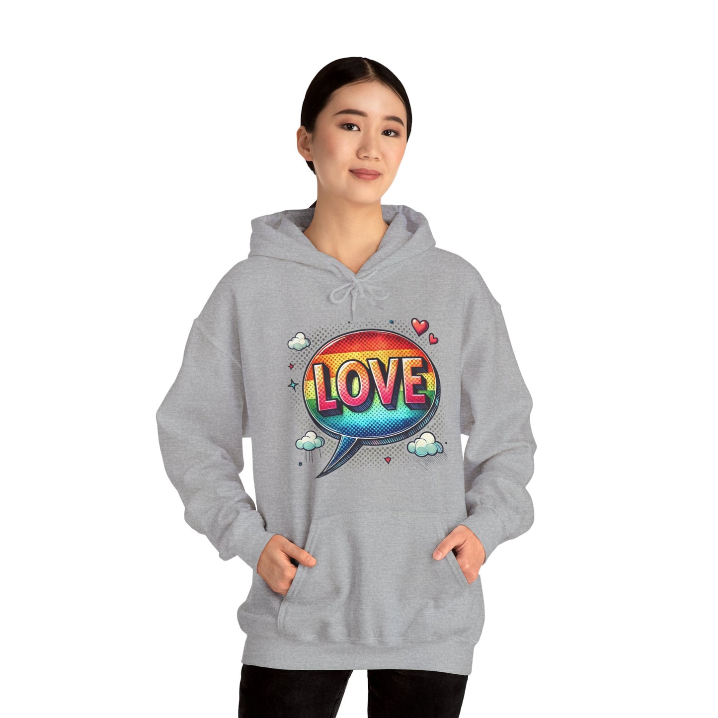 Love Speech Bubble Hoodie — Retro Rainbow Graphic Pullover