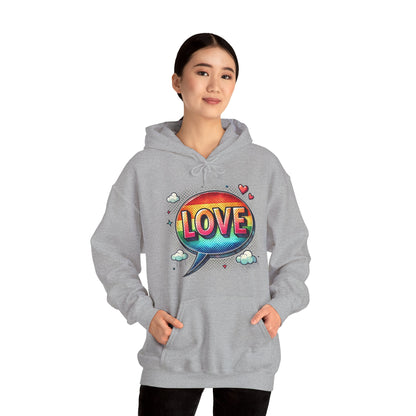 Love Speech Bubble Hoodie — Retro Rainbow Graphic Pullover