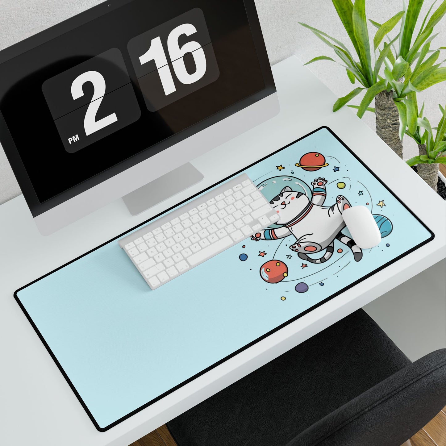 Space Cat Desk Mat — Cute Astronaut Cat Gaming & Office Mouse Pad