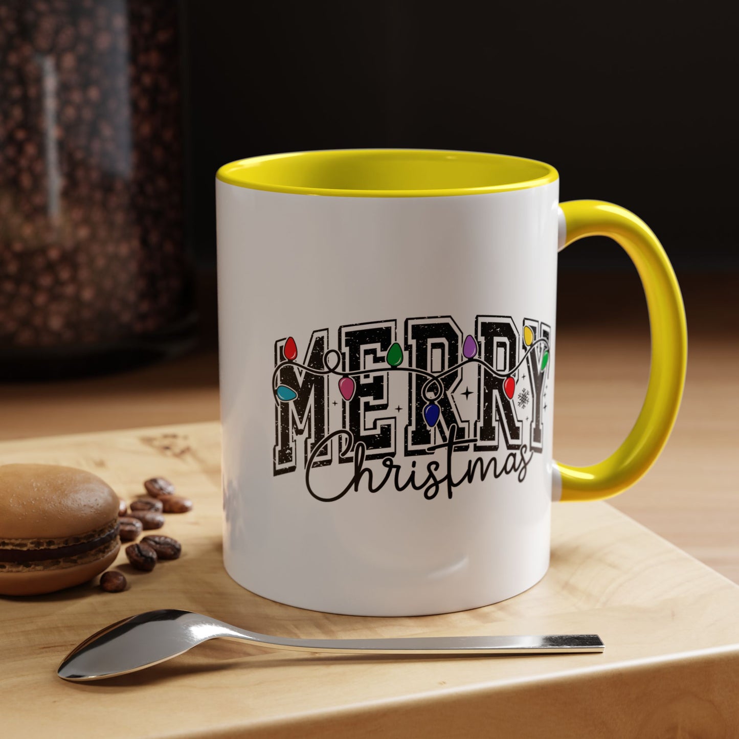 Merry Christmas Accent Coffee Mug – Holiday Lights Festive Ceramic Mug (11/15 oz)