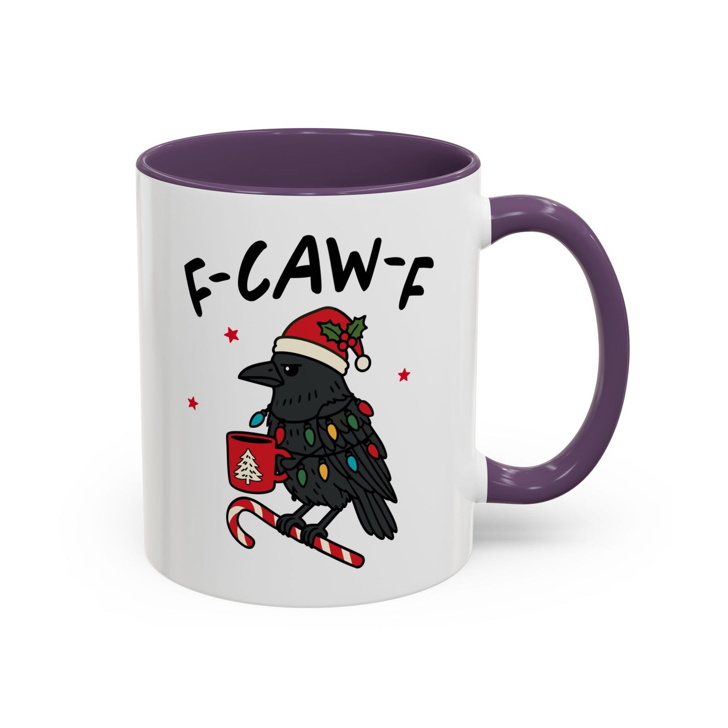 Funny Crow Christmas Mug – F-Caw-F Holiday Crow Cup – Cute Raven Coffee Mug with Lights & Santa Hat