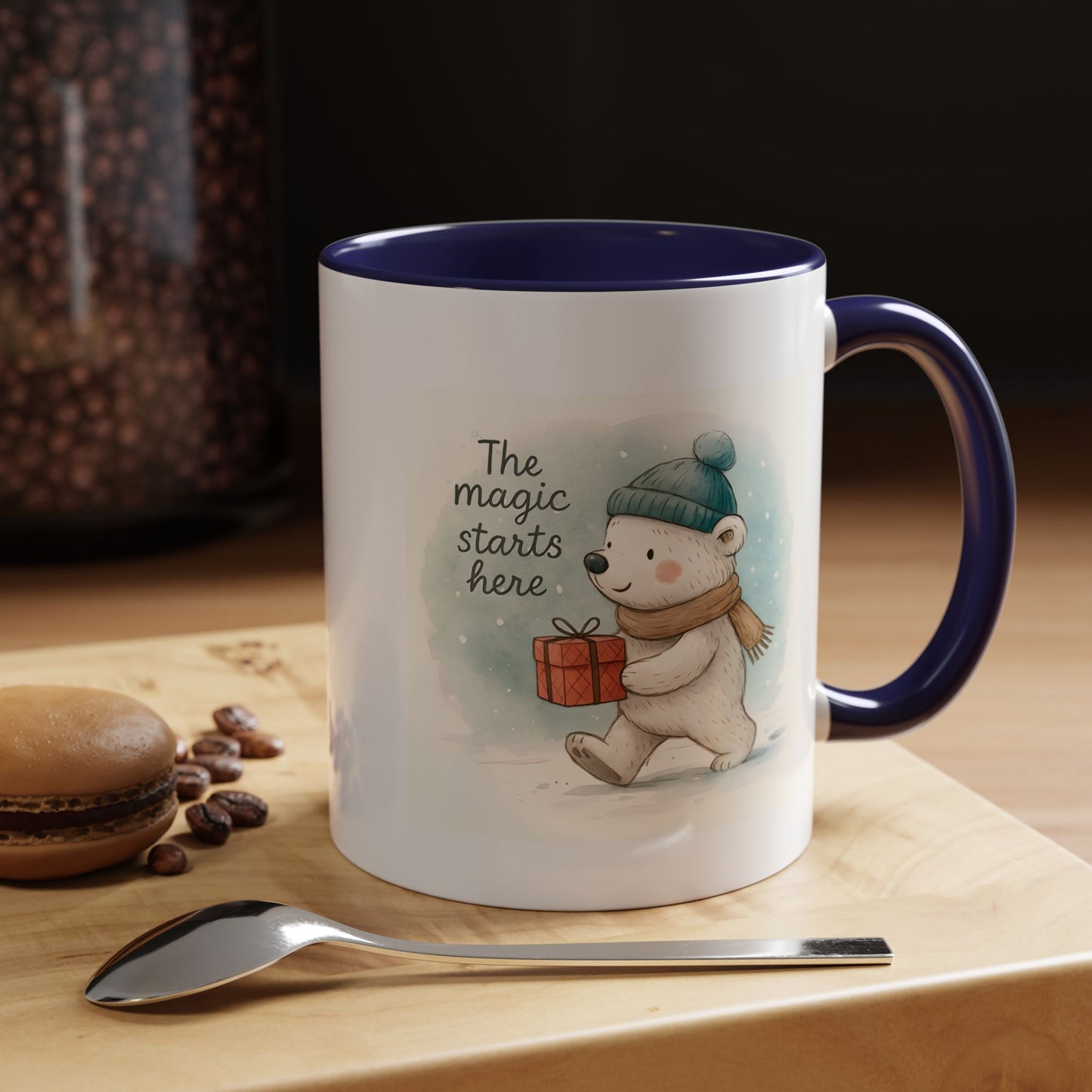 Holiday Polar Bear Coffee Mug — The Magic Starts Here Accent Christmas Mug