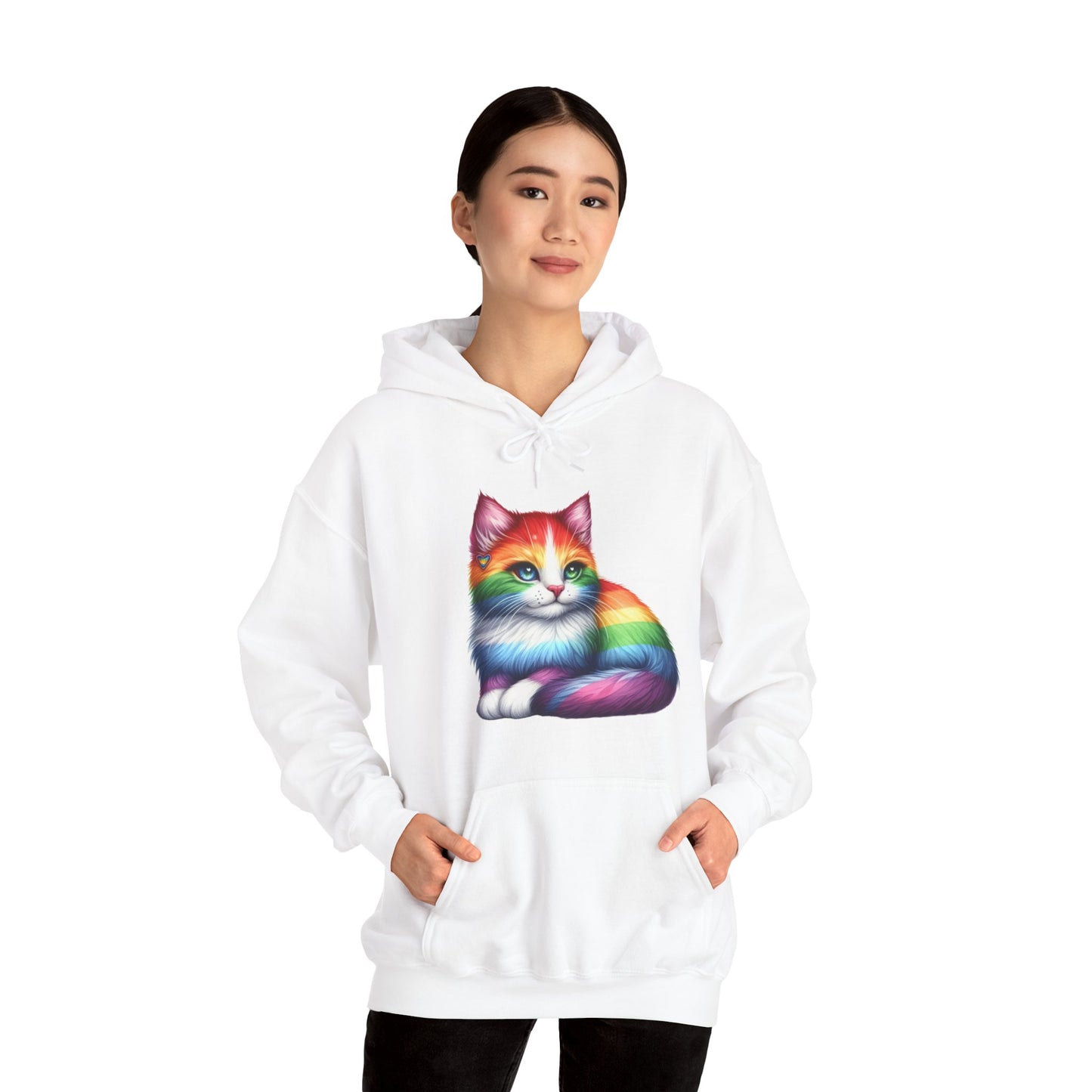 Rainbow Cat Hoodie — Colorful Pride Kitten Pullover