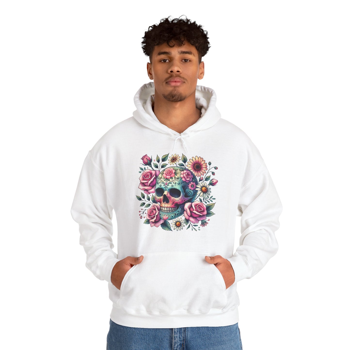 Floral Sugar Skull Hoodie — Day of the Dead Skull & Roses Pullover