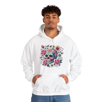 Floral Sugar Skull Hoodie — Day of the Dead Skull & Roses Pullover