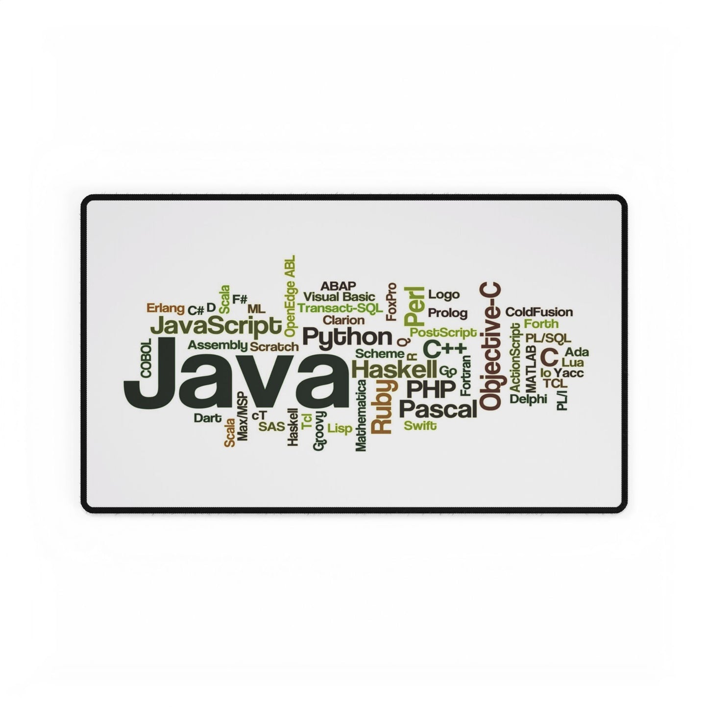 Programming Languages Word Cloud Desk Mat — Java, Python, C++ Keyboard Mouse Pad for Developers