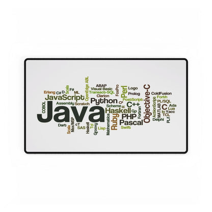 Programming Languages Word Cloud Desk Mat — Java, Python, C++ Keyboard Mouse Pad for Developers