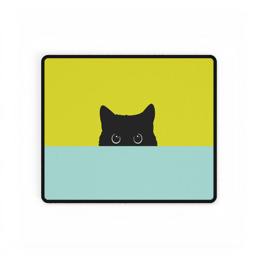 Cat Peek Desk Mat — Cute Black Cat Mouse Pad for Office & Home