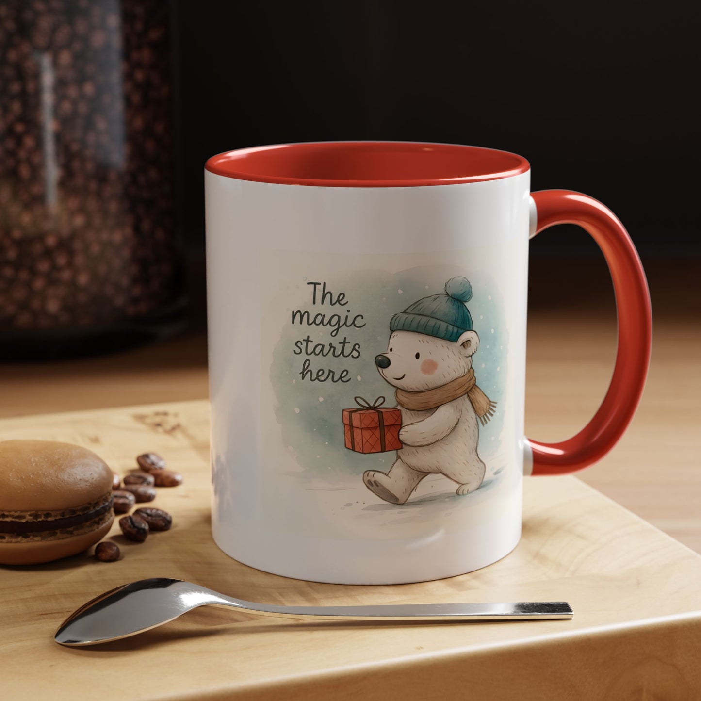 Holiday Polar Bear Coffee Mug — The Magic Starts Here Accent Christmas Mug