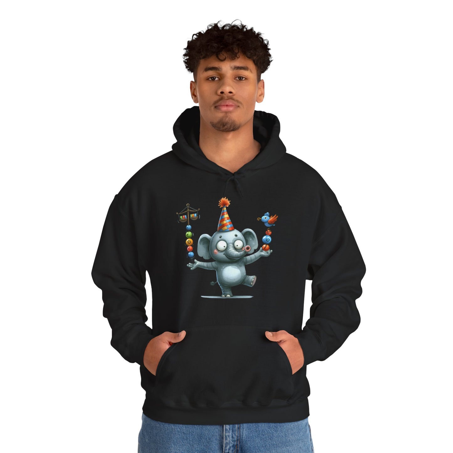 Elephant Birthday Party Hoodie — Cute Juggling Elephant Kids Graphic Hoodie