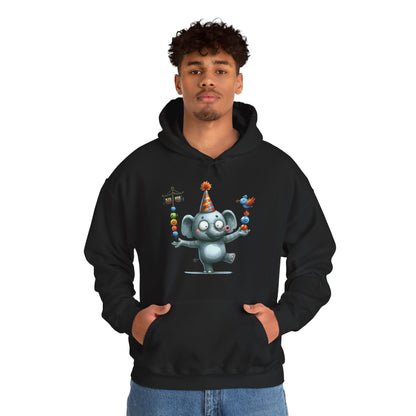 Elephant Birthday Party Hoodie — Cute Juggling Elephant Kids Graphic Hoodie