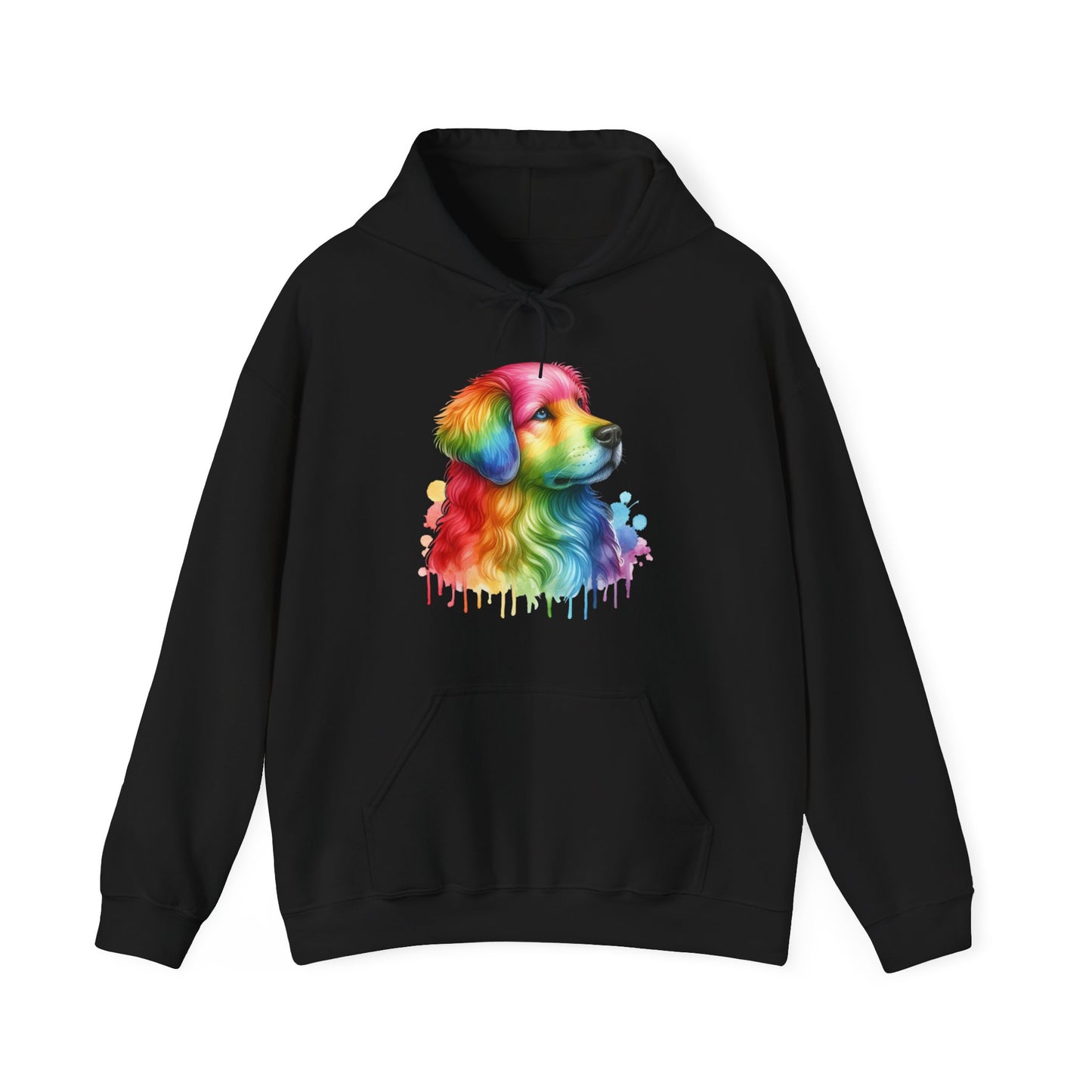 Rainbow Golden Retriever Hoodie — Colorful Drip Dog Portrait Sweatshirt