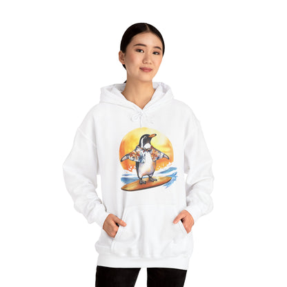 Surfing Penguin Hoodie — Cute Surfboard Penguin Sunset Pullover