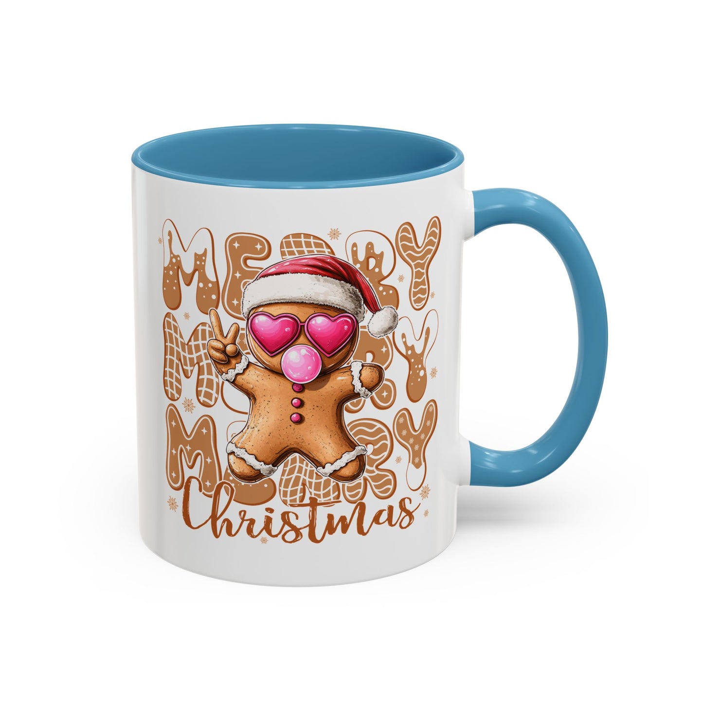 Cute Gingerbread Christmas Mug – Funny Holiday Cookie Cup with Heart Eyes & Bubble Gum
