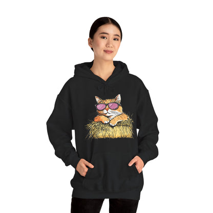 Cat on Hay Hoodie — Cool Cat Wearing Sunglasses Graphic Sweatshirt