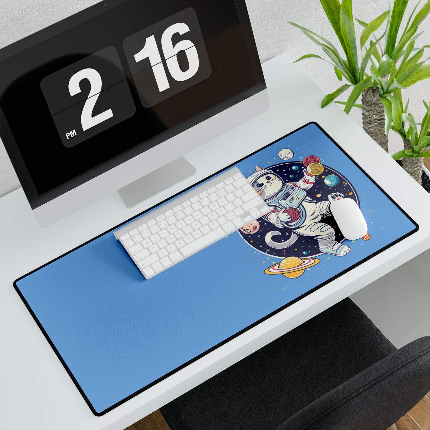 Space Cat Desk Mat — Large Gaming/Work Mousepad with Astronaut Cat Design