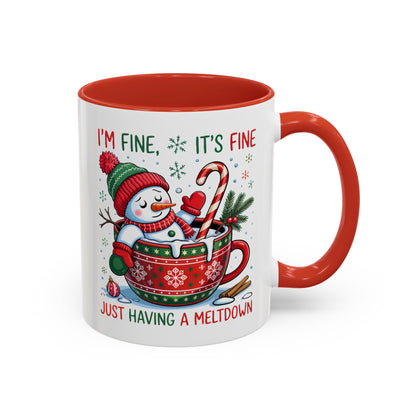 Funny Snowman Christmas Mug – I’m Fine, It’s Fine, Just Having a Meltdown Holiday Cup