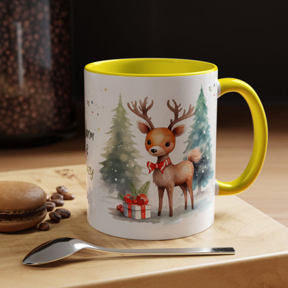 Warm & Cozy Christmas Accent Coffee Mug — Festive Santa, Reindeer & Pine Tree Holiday Drinkware