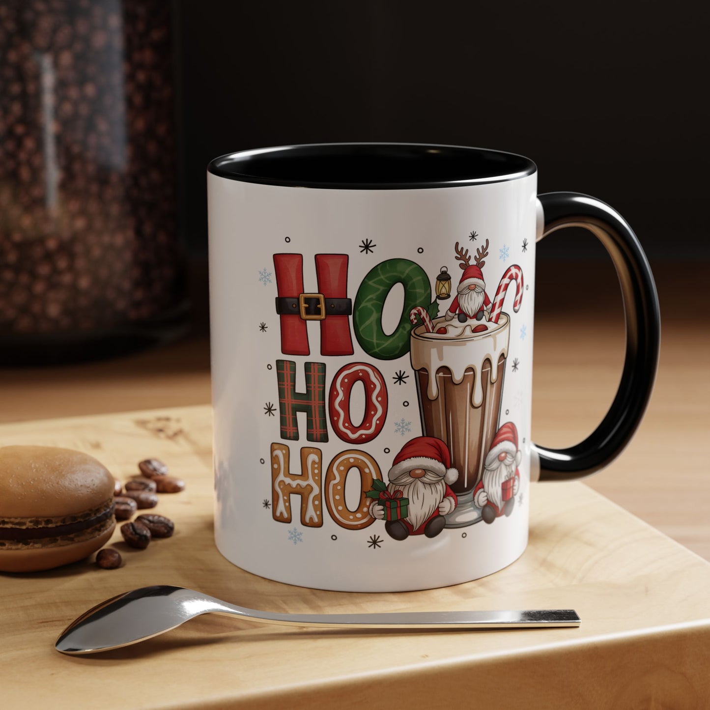 Ho Ho Ho Christmas Coffee Mug — Festive Santa Gnomes Hot Cocoa Accent Mug (11/15oz)