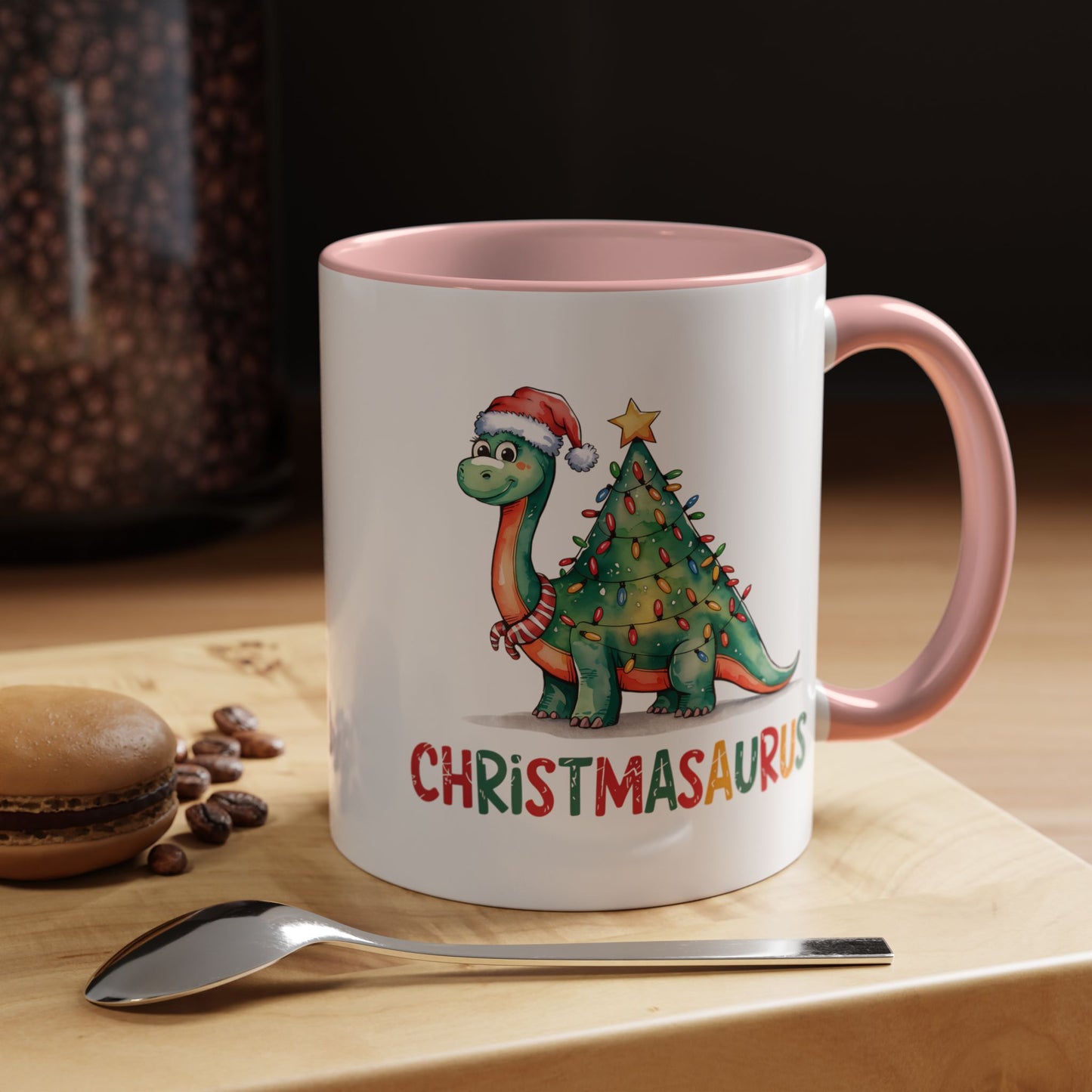 Christmasaurus Accent Coffee Mug — Festive Dino Holiday Coffee Cup (11/15oz)
