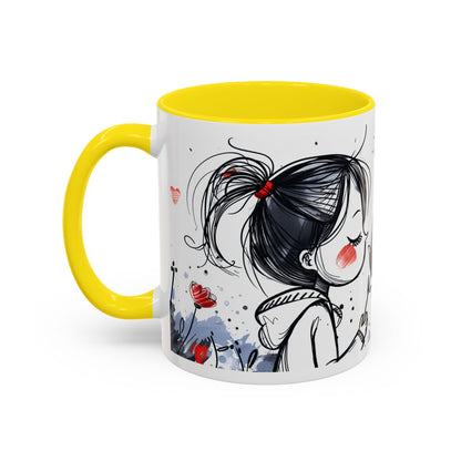 Cute Love Girl Mug – Romantic Flower Illustration Coffee Cup