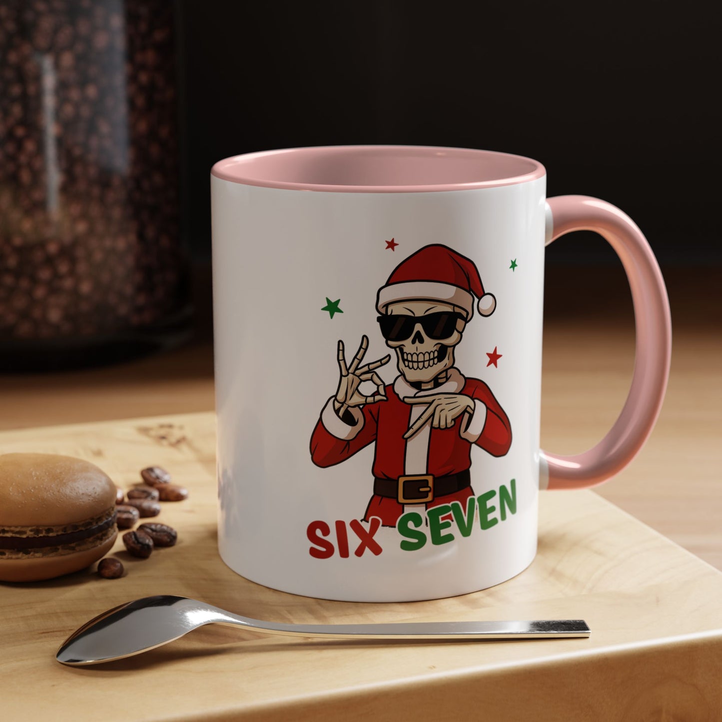 Christmas Skull Coffee Mug – 'Six Seven' Festive Santa Skull Accent Mug (11/15 oz)