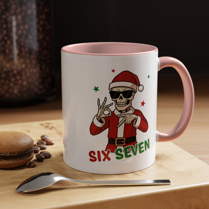Christmas Skull Coffee Mug – 'Six Seven' Festive Santa Skull Accent Mug (11/15 oz)