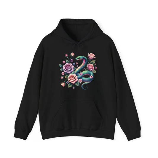 Floral Snake Hoodie — Pastel Rose Serpent Garden Pullover