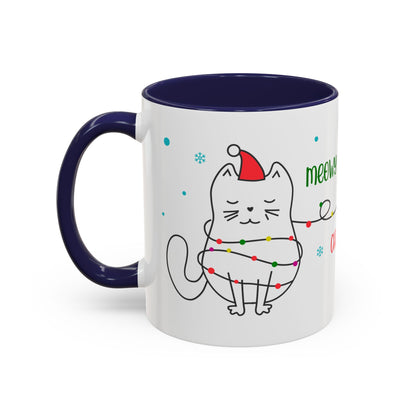 Meowy Christmas Accent Coffee Mug — Cute Cat & Decorated Tree Holiday Mug (11/15oz)