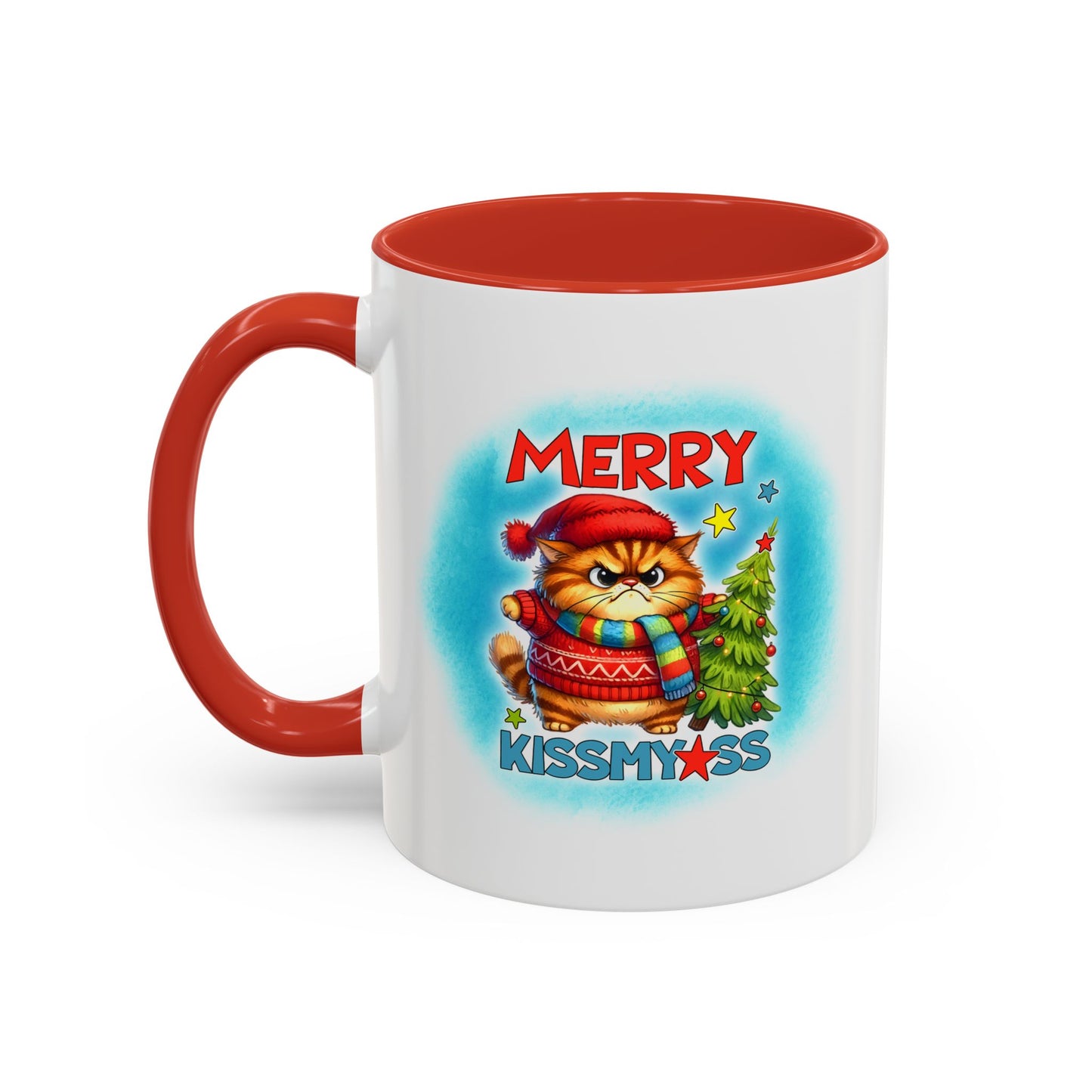 Merry Kissmyass Cat Coffee Mug — Funny Christmas Accent Mug (11/15oz)