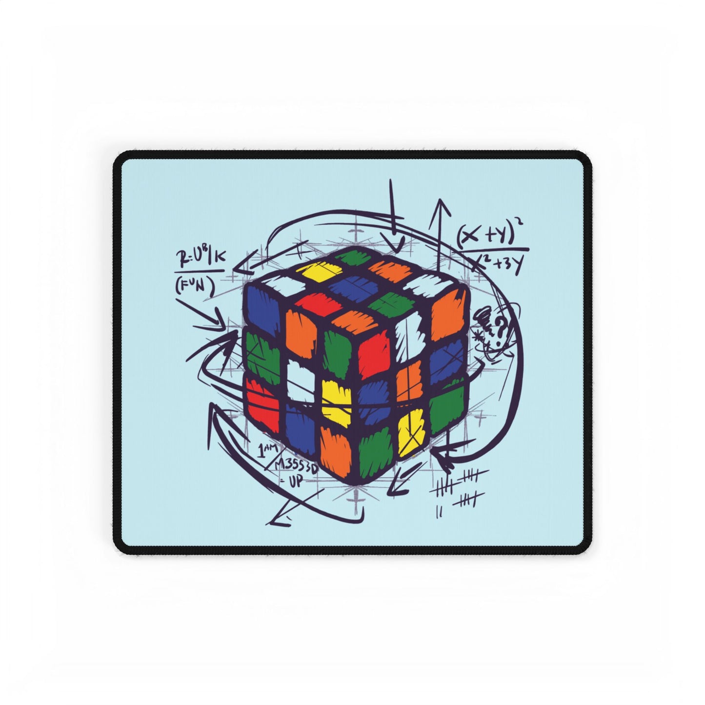 Rubik’s Cube Sketch Desk Mat — Puzzle Gamer Mousepad Office Desk Mat